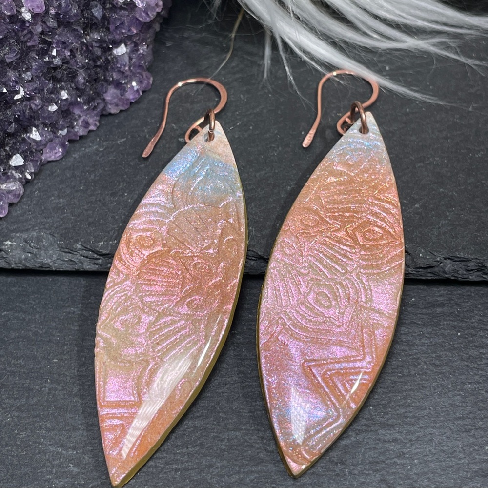 Tribal Painted Pink and Orange 
Surfboard Boho Earrings - Picture 8 of 16